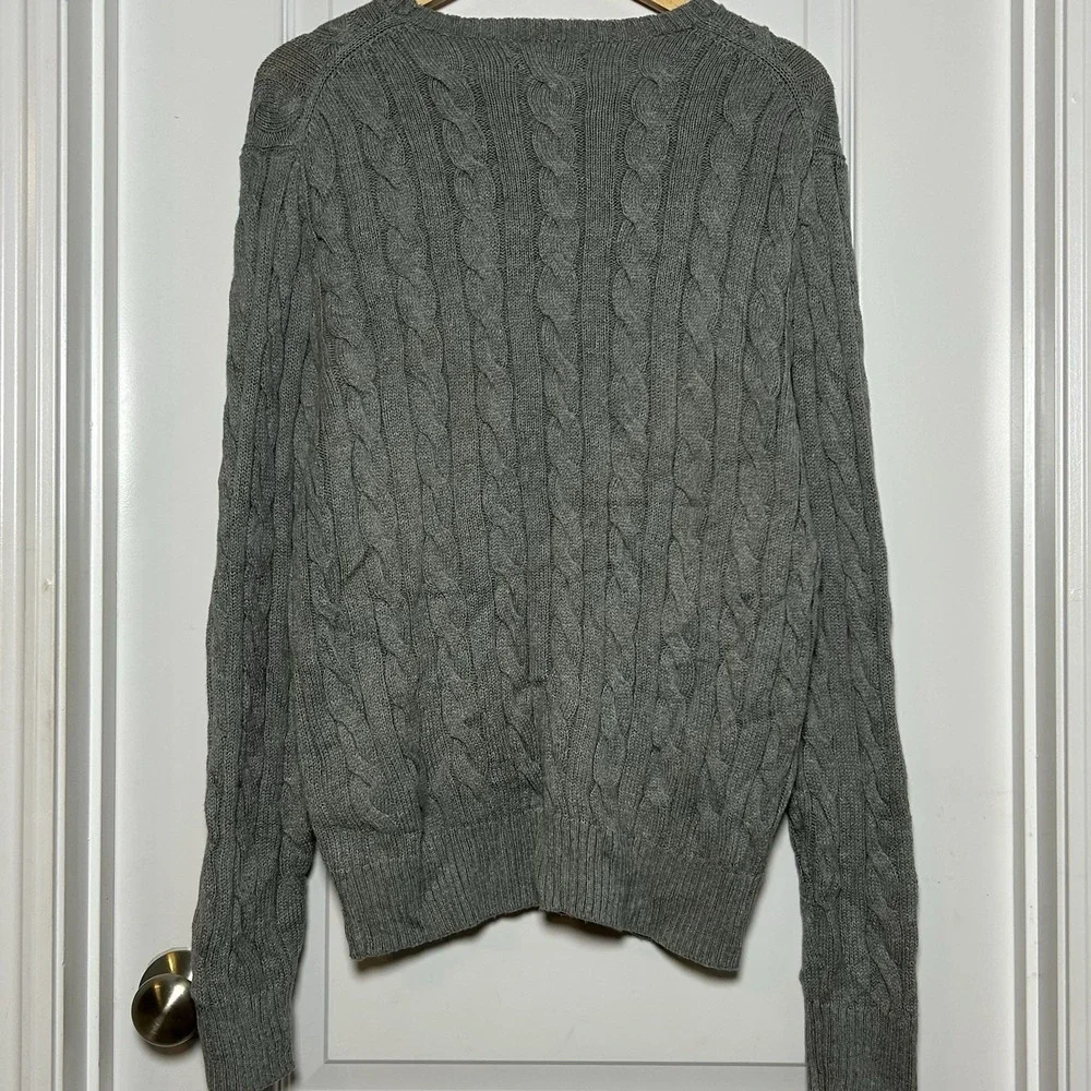 Polo Ralph Lauren 100% Cotton Gray Logo Cable Knit Crewneck Pullover Sweater